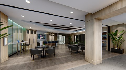 Large co-working space in the clubhouse at Zen City Center Troy, MI