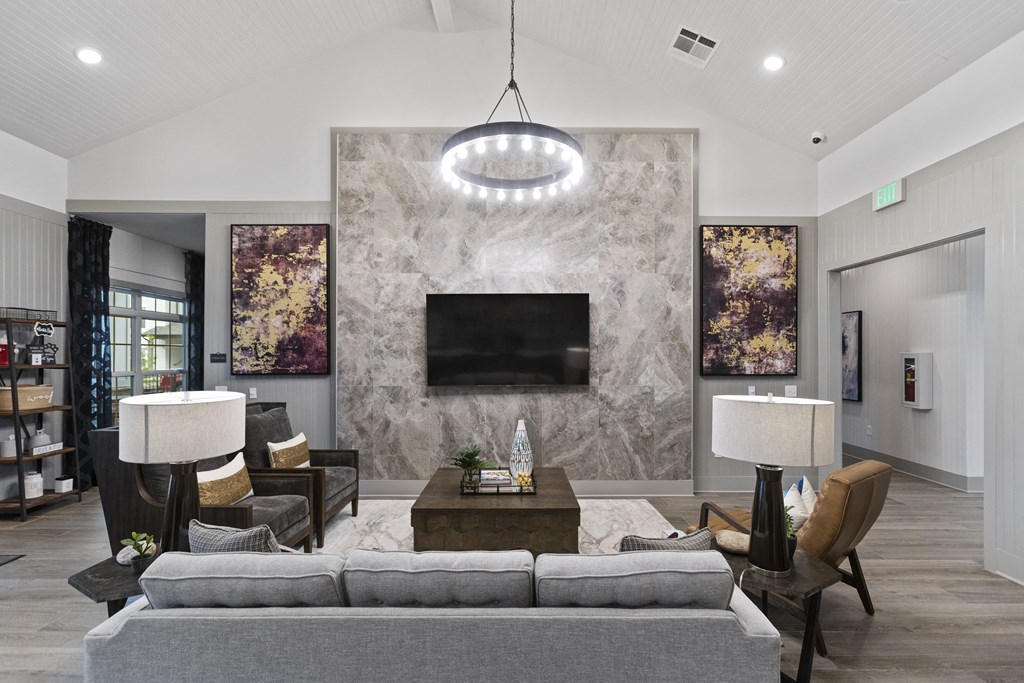 clubhouse with fireplace Tapestry Northridge Apartments in Jackson, MS