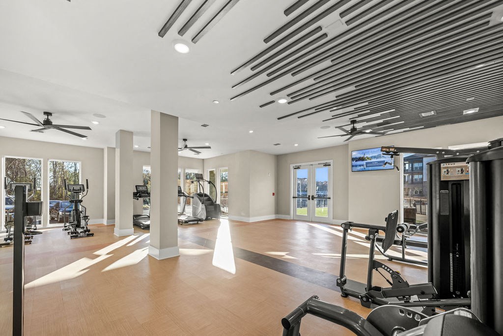 the gym is equipped with treadmills and other exercise equipment