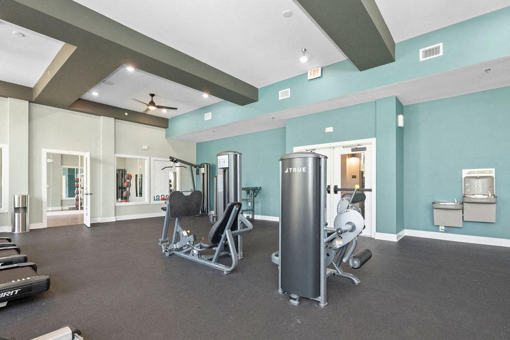 the gym at the flats at big tex apartments
