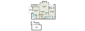 A floor plan of a house with a garage.