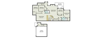 A floor plan of a house with a garage and a master suite.