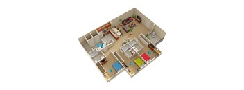 a rendering of a 3-bedroom, 3-bathroom apartment at The Hub at Palmetto Pointe in Spartanburg, SC