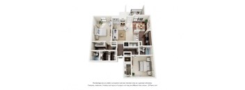 rendering of a two bedroom, two bathroom apartment at Summit at Hillcrest in Mobile, AL