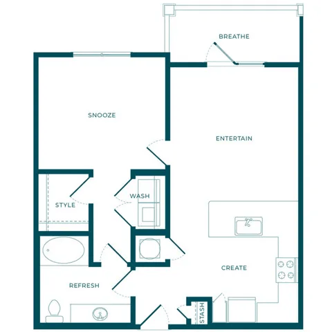 A floor plan of a house with labeled rooms such as "REFRESH" and "STASH".