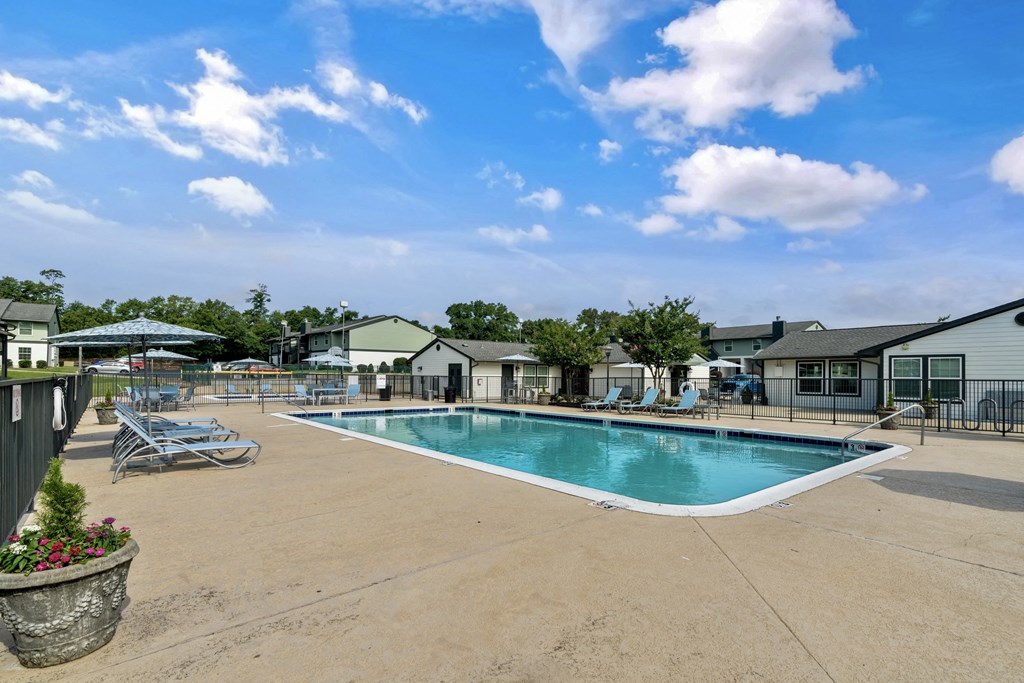Swimming pool view at Mirabelle Apartments in Mobile, AL.