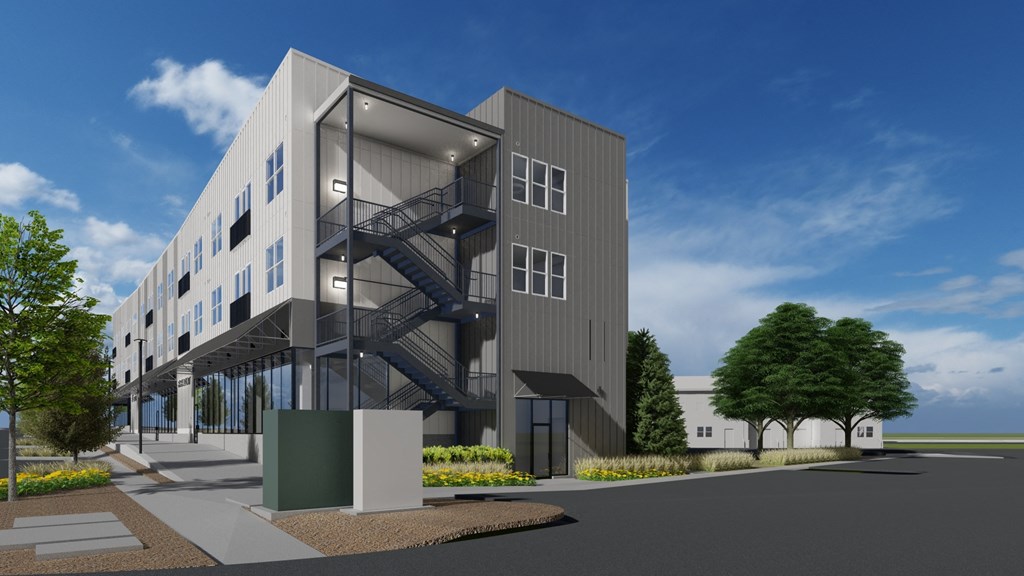 a rendering of the exterior of West Row Lofts and Townhomes in Birmingham, AL