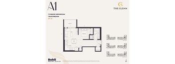 A floor plan for a 517 square foot home with one junior bedroom and one bathroom.