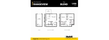 A black and white image of a floor plan for a 1,030 square foot home with three bedrooms and a garage.