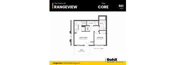 A floor plan for a 501 square foot home at The Towns at Rangeview.