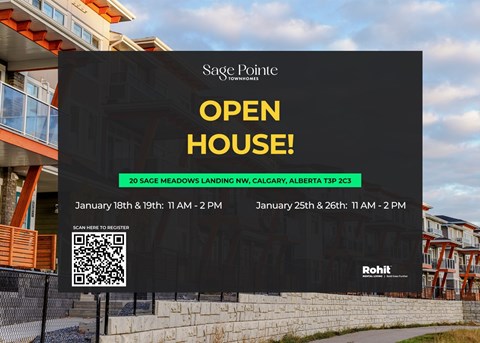 A billboard advertises an open house for Sage Pointe in Calgary.