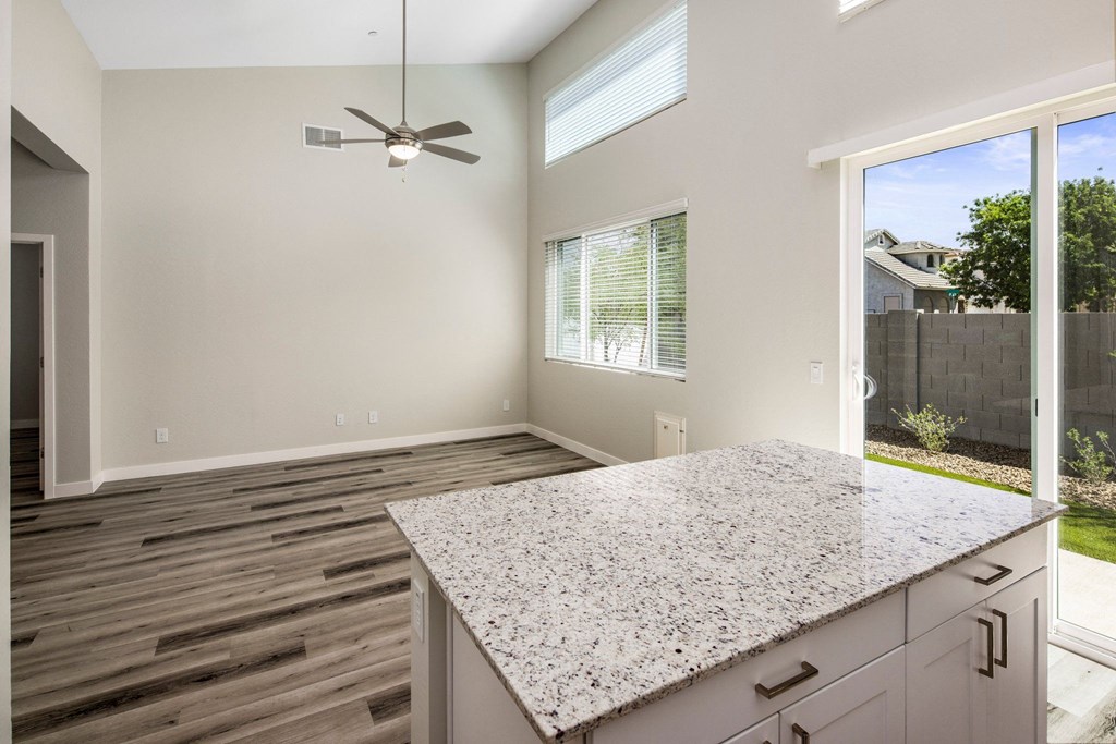 Vaulted ceilings in living area