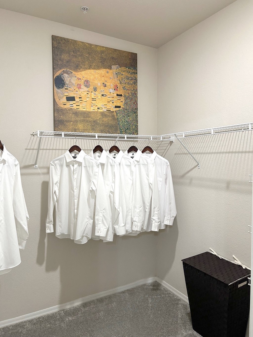 a closet with white clothes and a painting on the wall at Sky at P83, Arizona