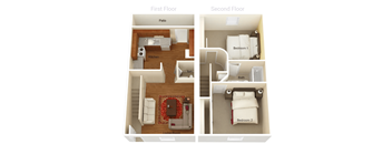 A diagram of a house showing the layout of the first and second floor.