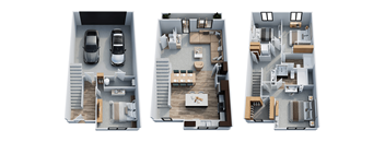 Three different floor plans of a house are shown.