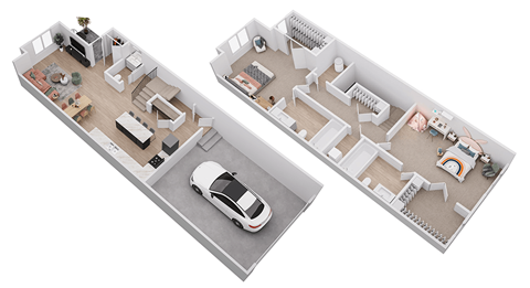 A white car is parked in a parking lot.