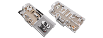 Two floor plans of a house with a garage and a driveway.