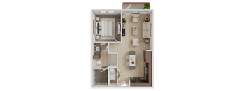 One bedroom floor plan with open living area at Matilda at Lower Greenville Apartments, Dallas