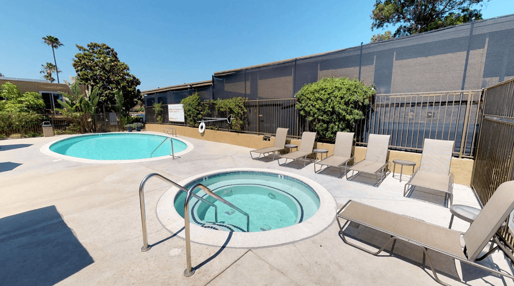 Pool Area Pool and spa with Cabana Gazebos