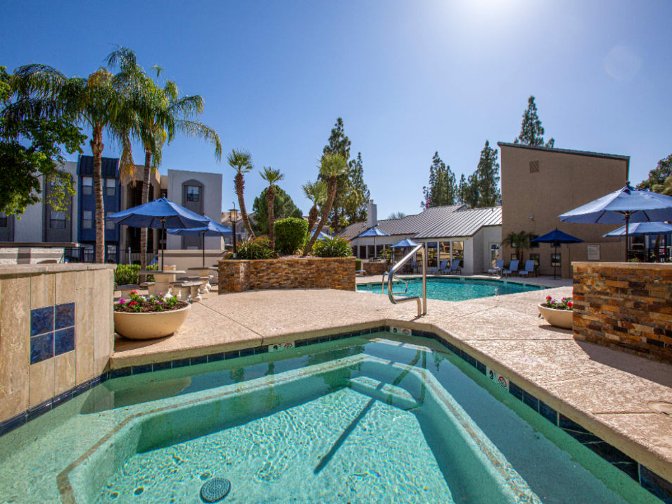 Soothing Spa with View of Swimming Pool at Enclave at Paradise Valley, Arizona, 85032