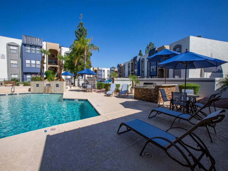 Relaxing Pool with Shaded Lounge Chairs at Enclave at Paradise Valley, Arizona