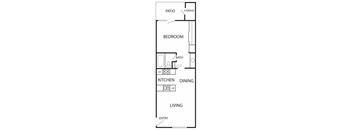 1 Bed 1 bath A Floor Plan a floor plan of a 1 bedroom 1 bathroom apartment with a kitchen and a living room