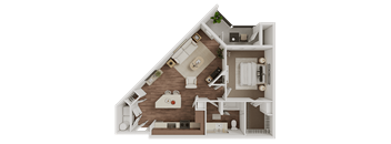 One bedroom 1 bath floorplan with balcony at The Mark at Midtown Apartments, Texas, 75231