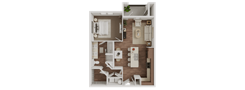 One bedroom one bathroom floorplan with balcony at The Mark at Midtown Apartments, Dallas, TX 75231