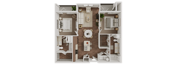 2 bedroom two bathroom floorplan at The Mark at Midtown Apartments, Dallas, TX