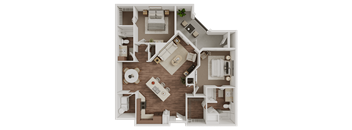 2 bed two bath floorplan with walk-in closet at The Mark at Midtown Apartments, Dallas, 75231