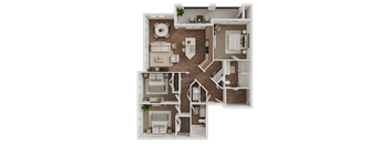 Three bedroom 2 bath floorplan at The Mark at Midtown Apartments, Dallas, Texas