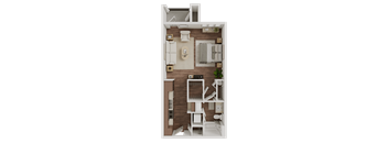 1 bed one bathroom floorplan with balcony at The Mark at Midtown Apartments, Dallas