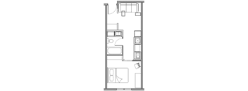 a floor plan of a small house with a bedroom and a living room