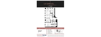 Apartment complex floor plan with 3 bedrooms and 2 bathrooms.