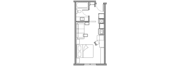 a floor plan of a small house with a bedroom and a living room