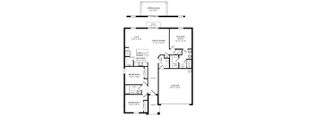 a floor plan of a one story house with two bedrooms and two bathrooms