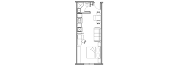 a floor plan of a small room with a bedroom and a living room