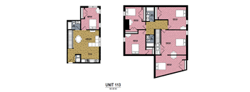 Two floor plans for apartment unit 113 are shown.