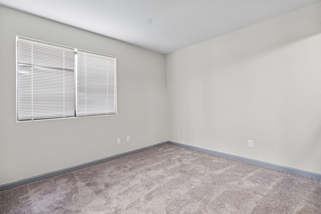 an empty room with carpet and a window
