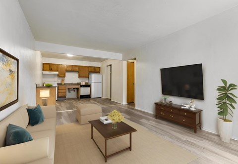 a living room with a couch and a coffee table