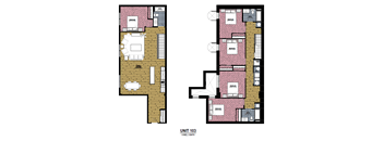 A floor plan of a 5 bedroom, 3 bathroom apartment.