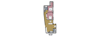 A floor plan of a 3 bedroom, 2 bathroom unit.
