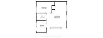 A black and white floor plan of a small apartment.