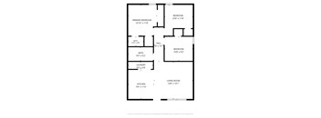 A floor plan of a house with a living room, kitchen, two bedrooms, a bath, and a laundry area.