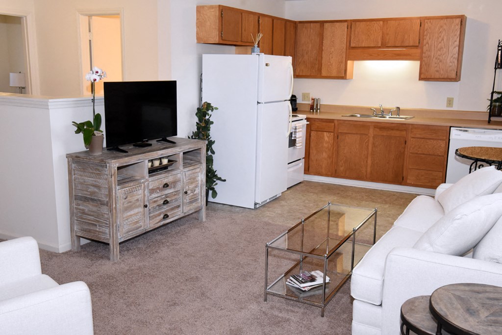 Wesley South and Brookfield 2BR living room and kitchen