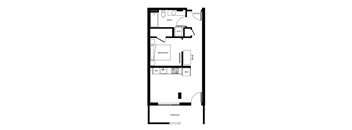 A floor plan of a house with a bath, bedroom, and terrace.