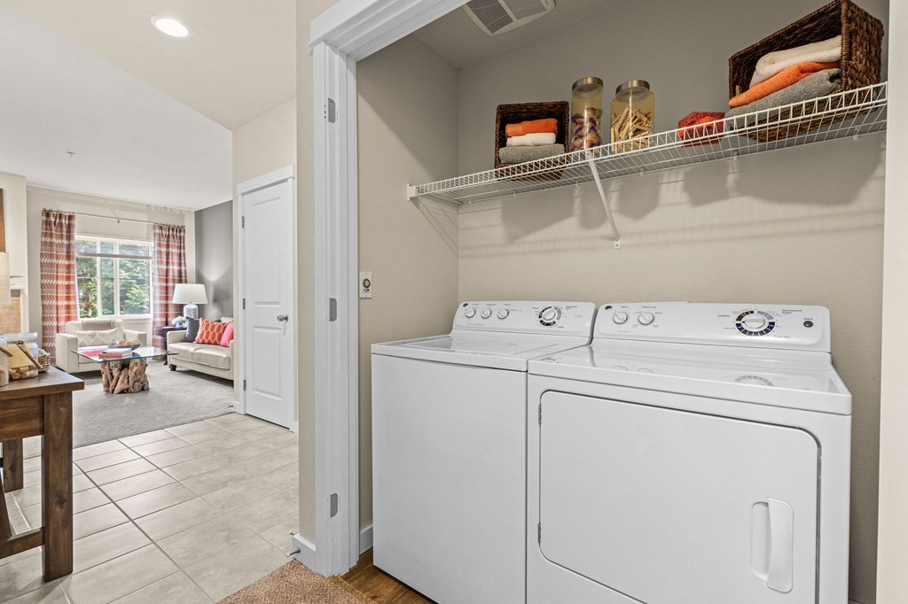 the washer and dryer in the laundry room of a house