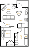 Open 1 Bedroom 1 Bathroom