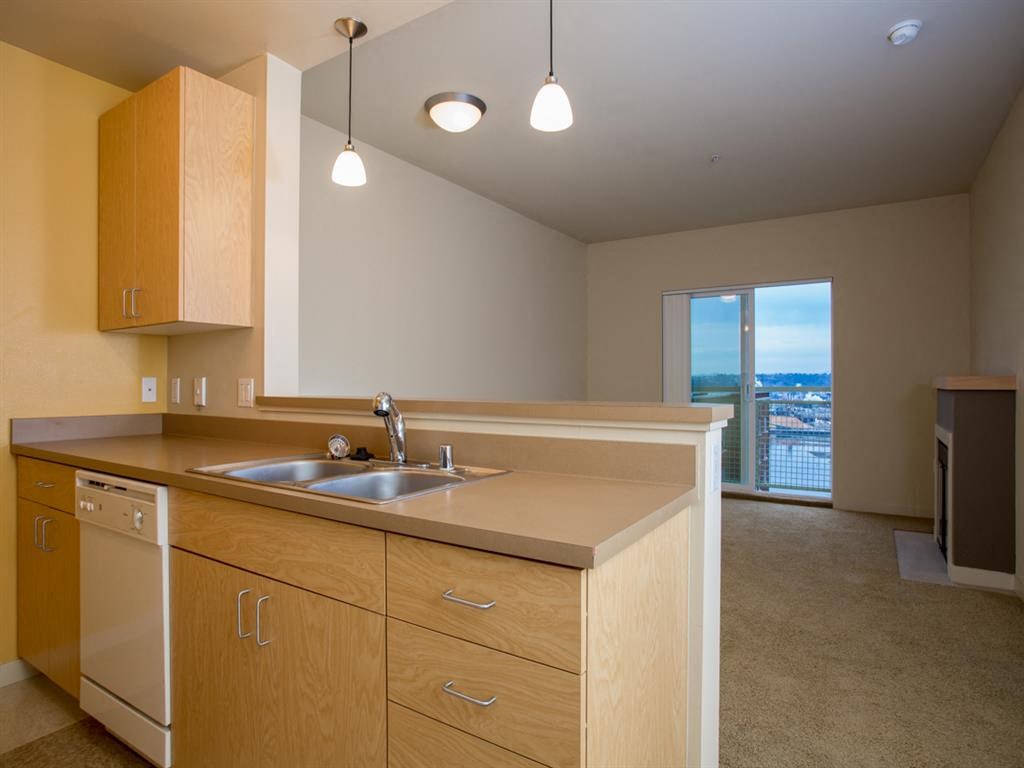 a kitchen with a sink and some cabinets