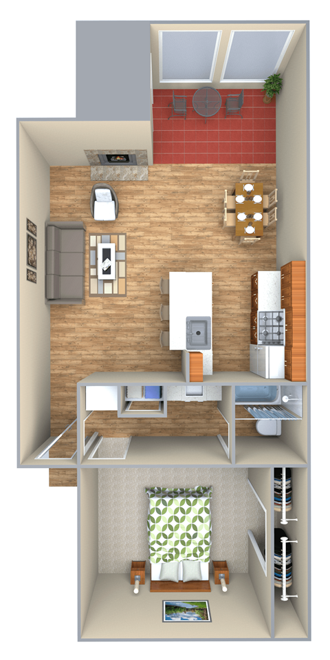1-1D floorplan at Sugar Tree Apartment Homes, Corpus Christi, TX